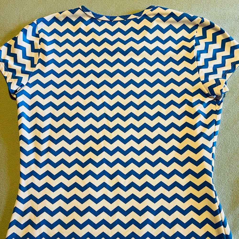 J. McLaughlin Blue and White Chevron Top